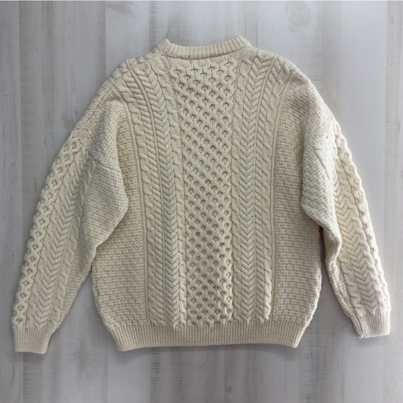 rare ORVIS men’s Irish fishing fisherman sweater pullover 100% wool cream knit - Picture 9 of 10